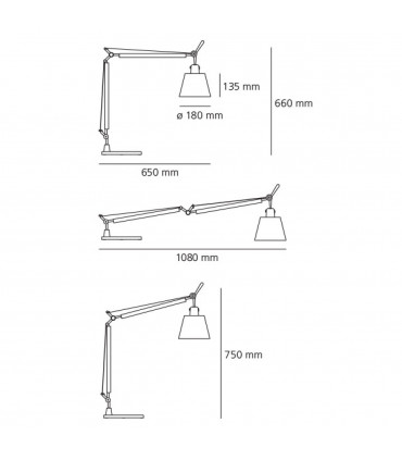 TOLOMEO BASCULANTE TAVOLO - corpo lampada con diffusore pergamena d.18cm